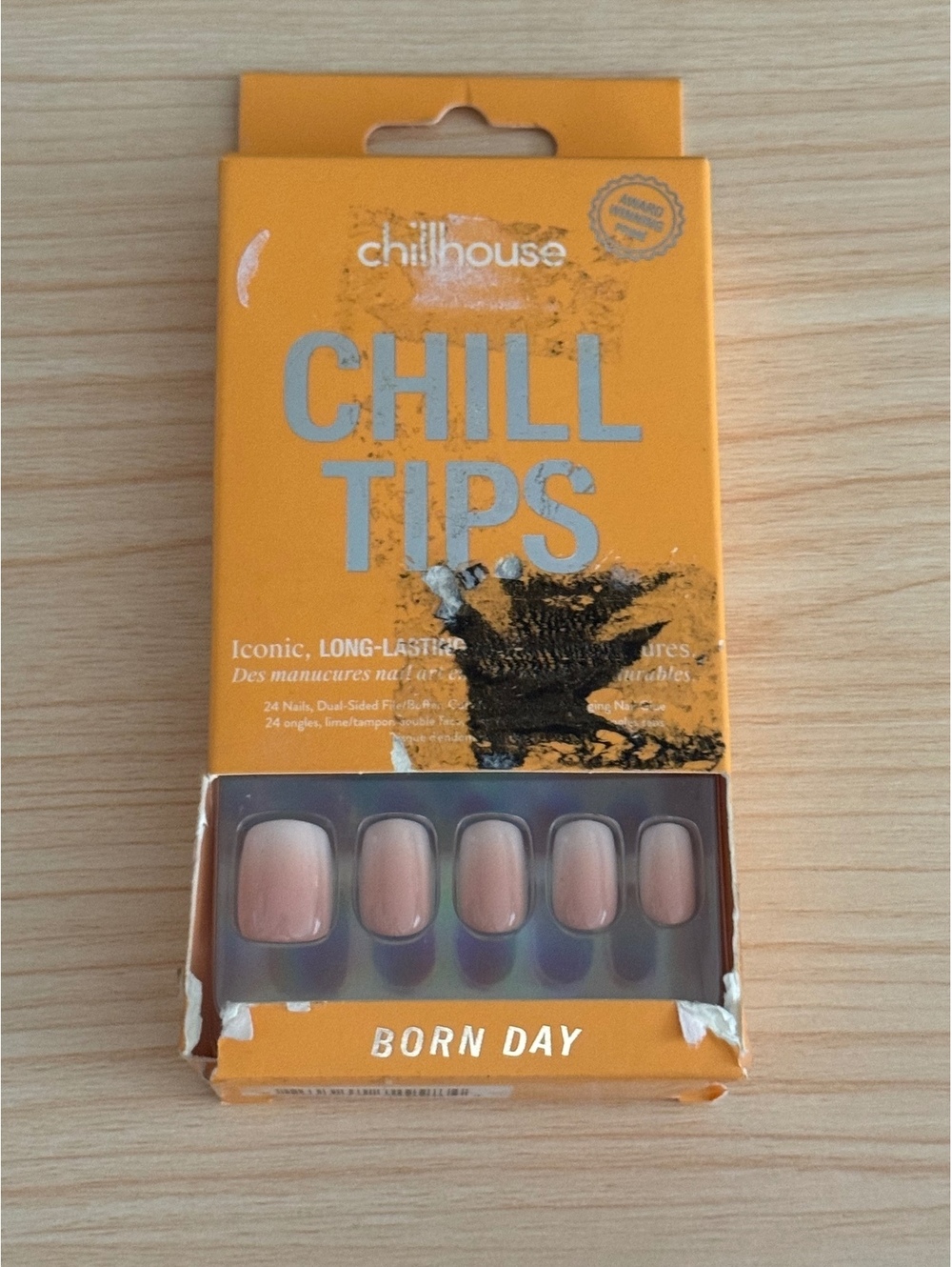 Chillhouse Chill Tips Press-On Nails “Born Day” Nude Pink | New Damaged Box